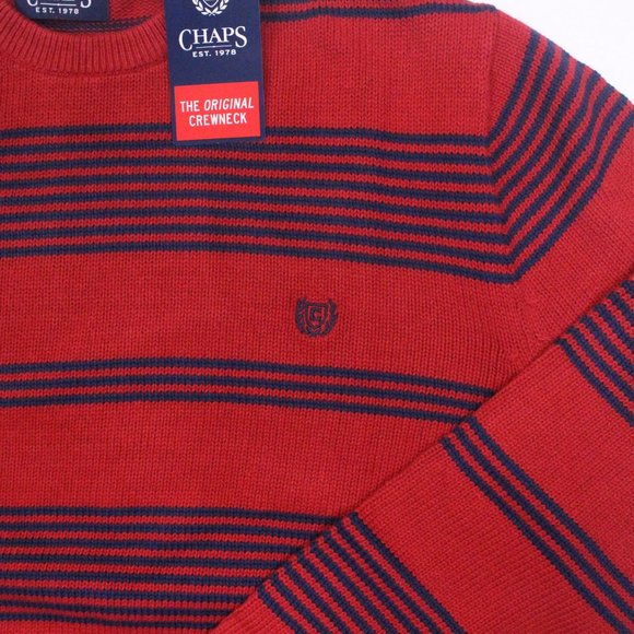 Men's Chaps Classic-Fit Striped Crewneck Sweater (630K01) Red Stripe - XXL - Picture 2 of 3